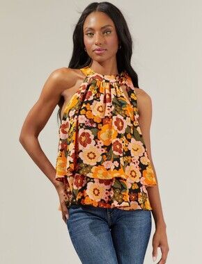 Sugarlips Mesa Floral Halter Neck Blouse Size XS